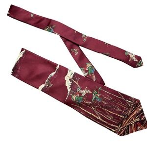 Ducks Unlimited Mens Silk Necktie Burgundy Mallard Duck Wildlife Scenic USA Made